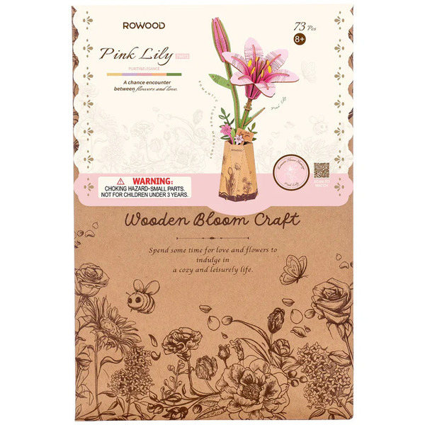 Fleur en bois DIY - Fleur de lys rose (73 pièces)