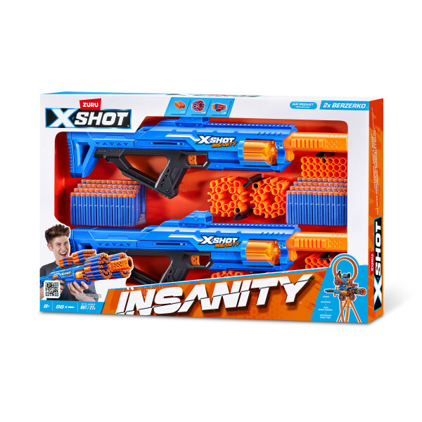 XSHOT Insanity Double Berzerko Combo Blaster – avec 96 fléchettes en mousse
