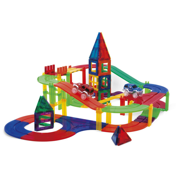 Piste de tuiles magnétiques avec 2 voitures - Magnetic Tiles