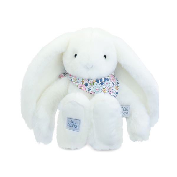 Peluche Lapin Fleurette Blanc- 35 cm 