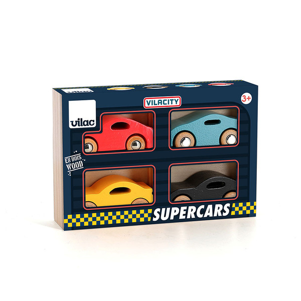 Coffret de 4 voitures en bois Super cars Vilacity