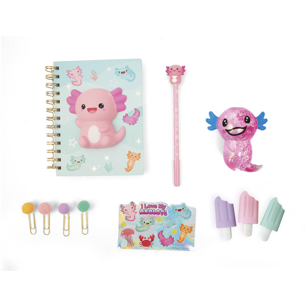 Coffret papeterie carnet Kawaii Squishy Axolotl