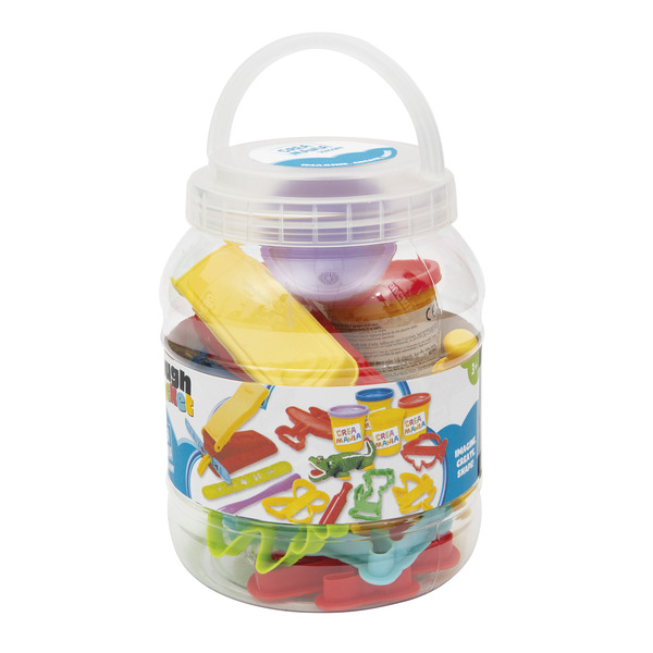Baril de 10 accessoires de pâte à modeler et 4 pots
