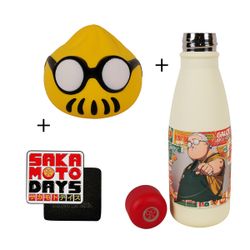 Coffret gourde isotherme, figurine anti-stress et pin's Sakomoto Days